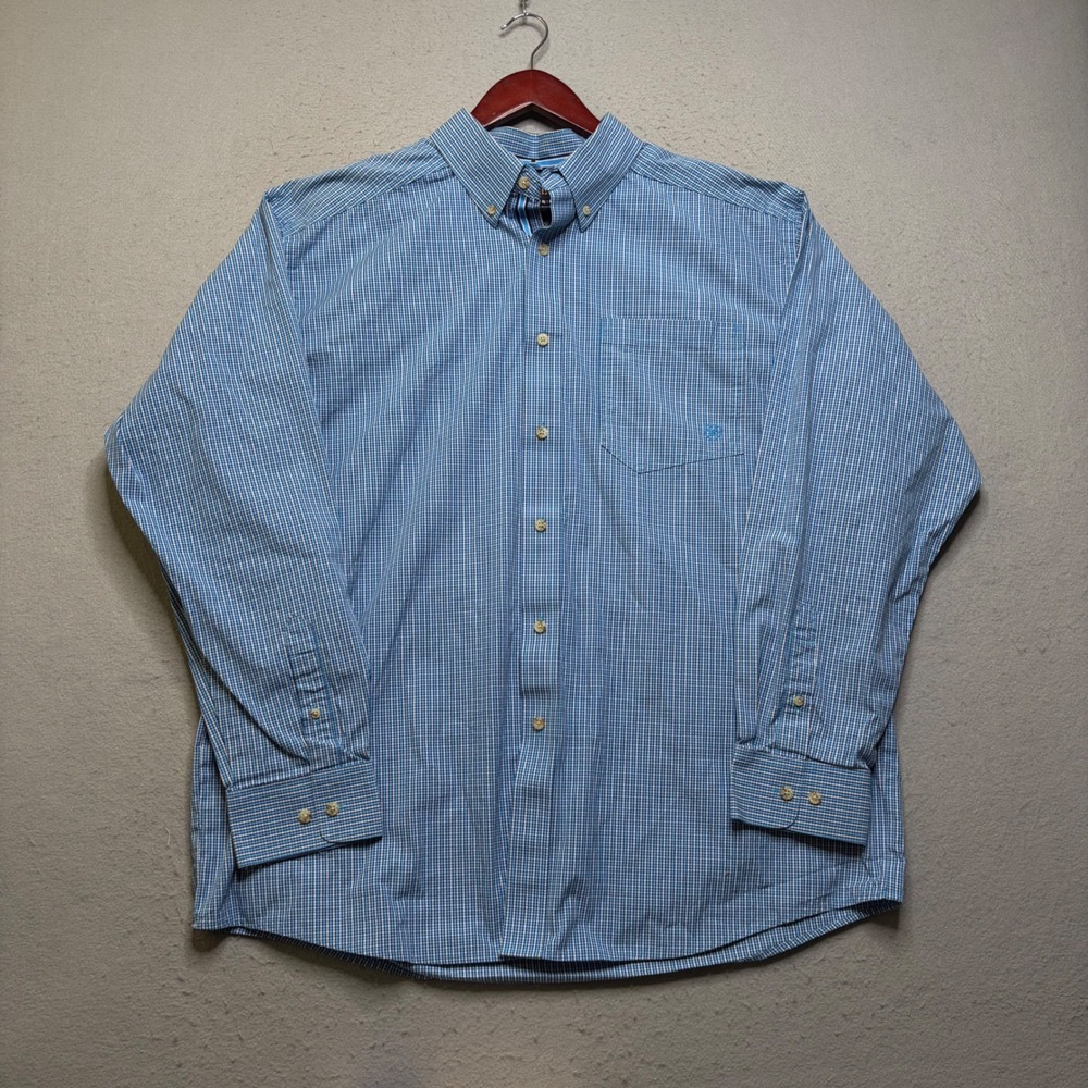 Ariat Pro Series Shirt Mens XL Blue Plaid Micro Check Long Sleeve Button Down